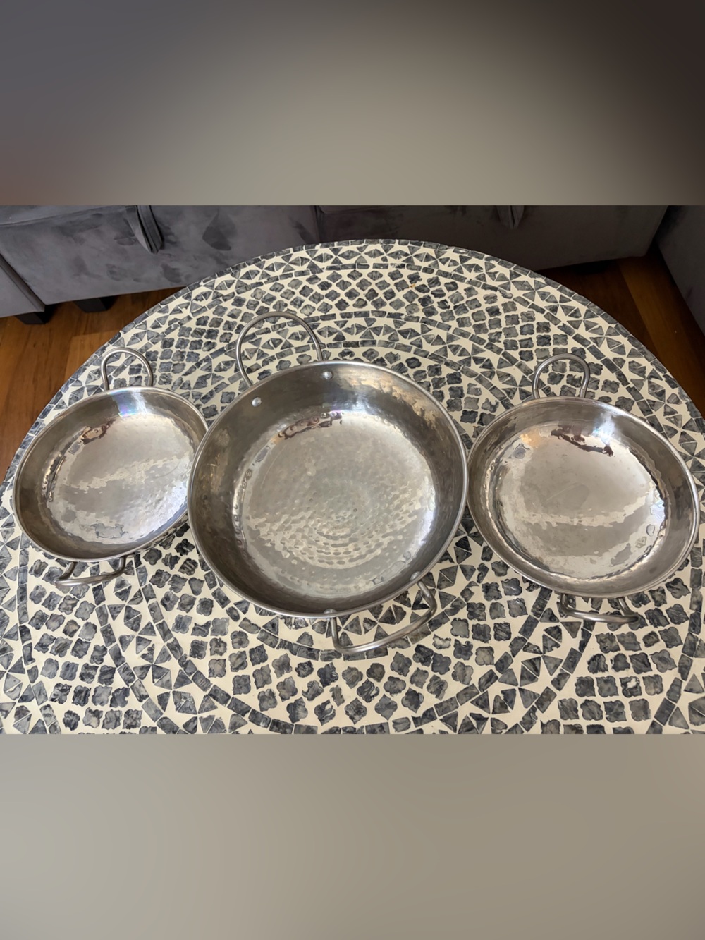 Stainless Steel Hammered Serving Bowls - Silver